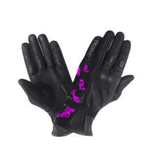 Guantes Butterfly de cuero perforado verano negro/violeta mujer (Lady)