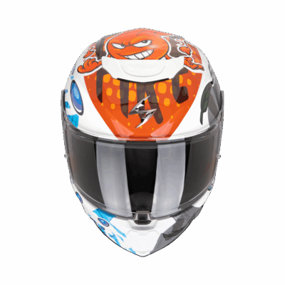 Casco integral EXO-JNR The4helmets blanco azul naranja