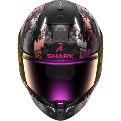 Skwali3 hellcat casco integral shark con luces led negro gris rosa