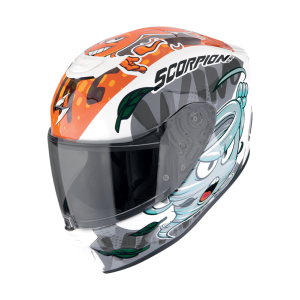 Casco integral EXO-JNR The4helmets blanco azul naranja