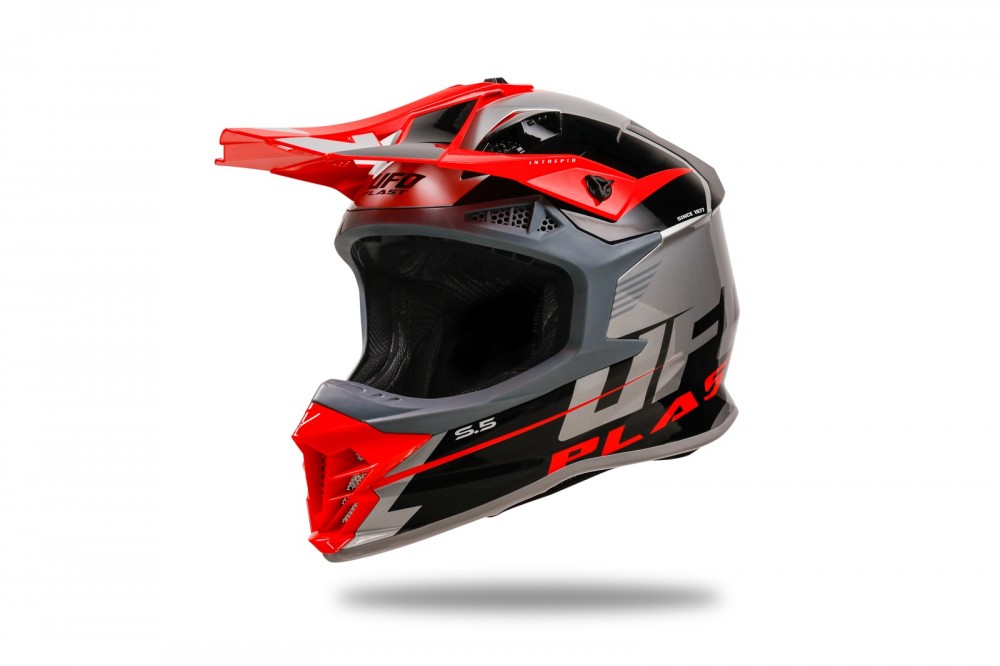 Casco intrepide motocros rojo gris negro UFO