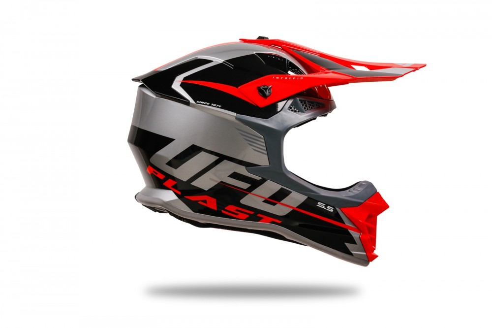 Casco intrepide motocros rojo gris negro UFO - Imagen 4