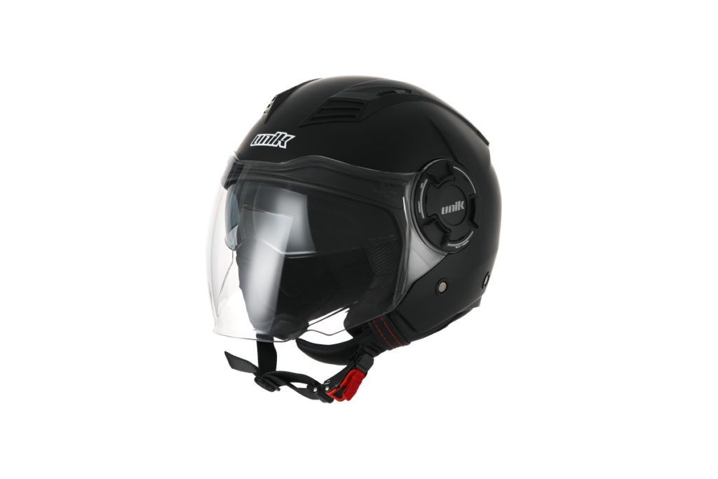 Casco jet unik con gafas solar Mercury negro mate CE 22.06