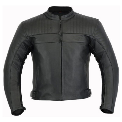 CHAQUETA DE MOTO EN CUERO CON FORRO Y PROTECCIONES DESMONTABLES