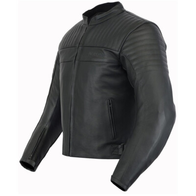 Chaqueta de moto en cuero con forro y protecciones desmontables