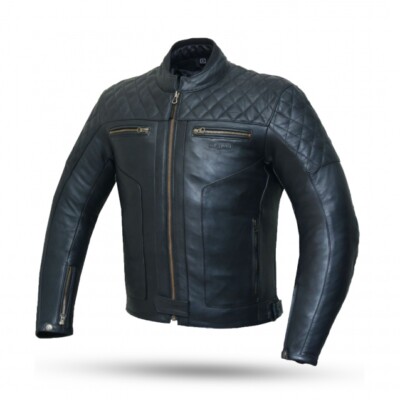 Chaqueta de piel para moto, con protecciones para hombre