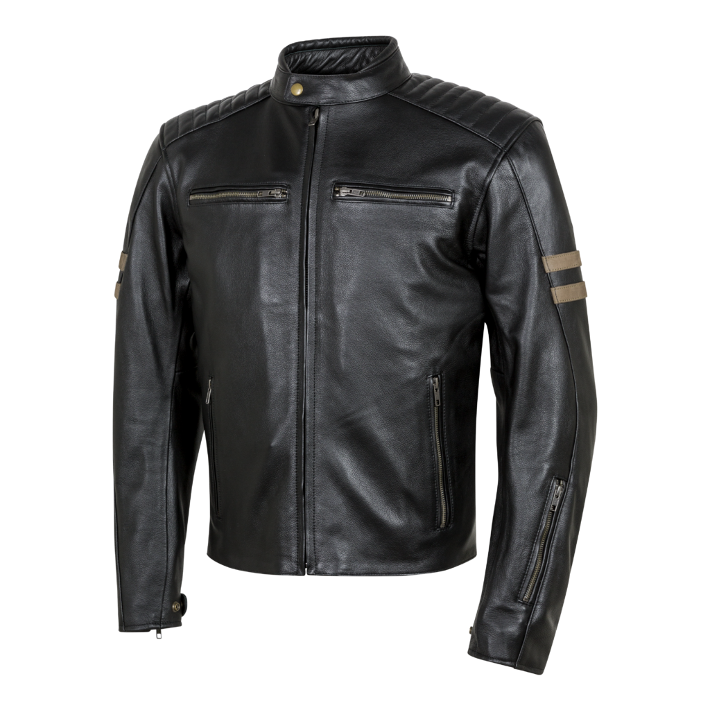 Legend chaqueta de piel para moto con protecciones negro hombre