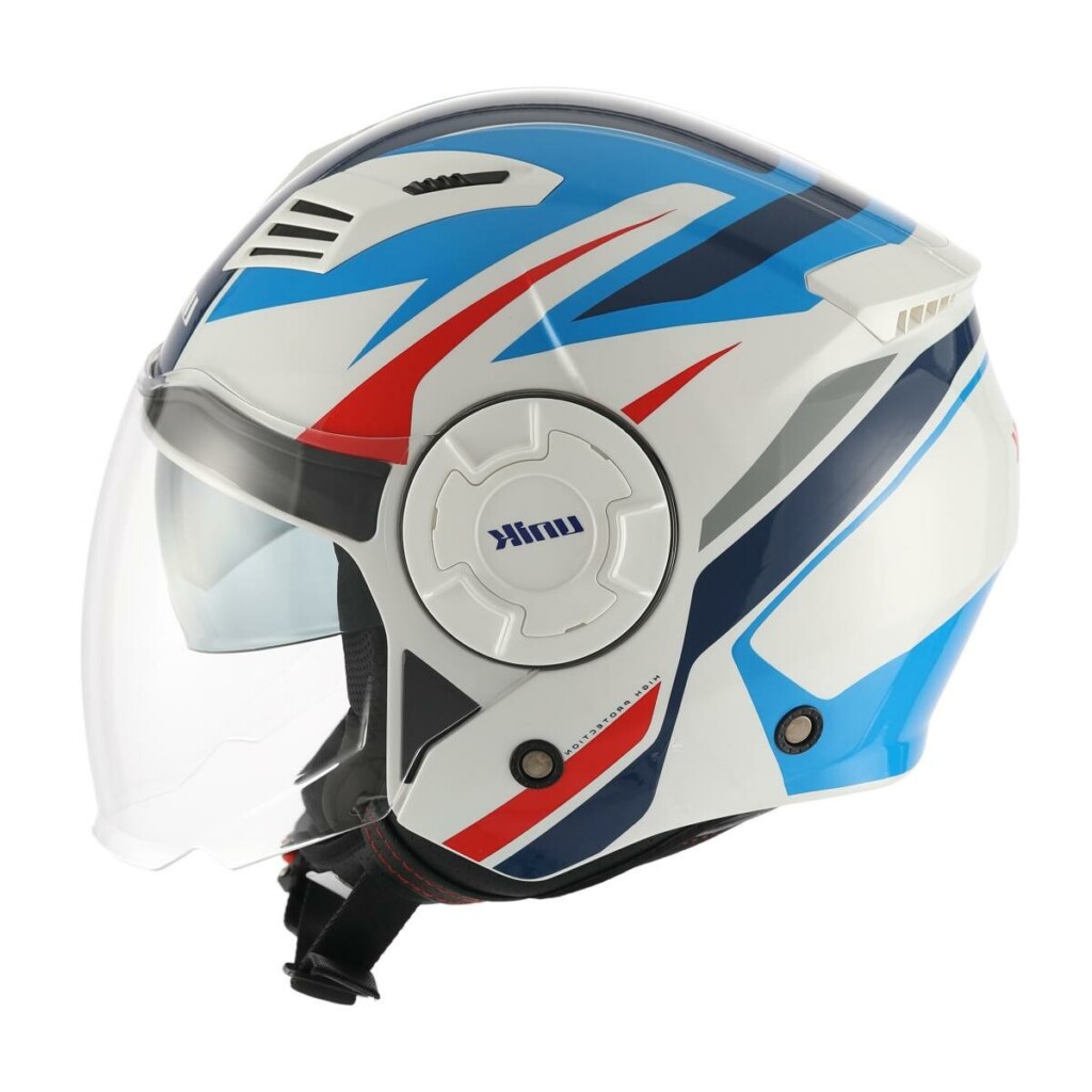 Casco jet unik con gafas solar Mercury azul/rojo/blanco CE 22.06