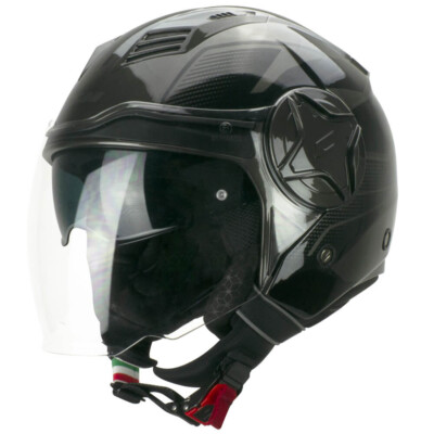 Casco jet ILLI 169 pantalla larga  con gafas solar grafite negro cgm